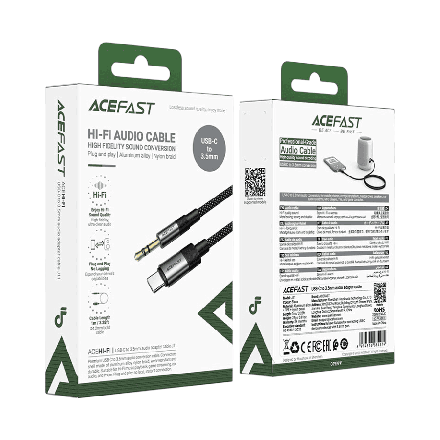 ACEFAST Hi-Fi audio cable packaging on a white background