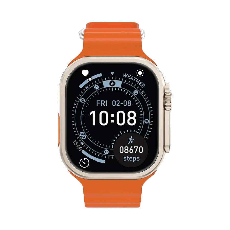 Greenlion Smartwatch with an orange band on a white background