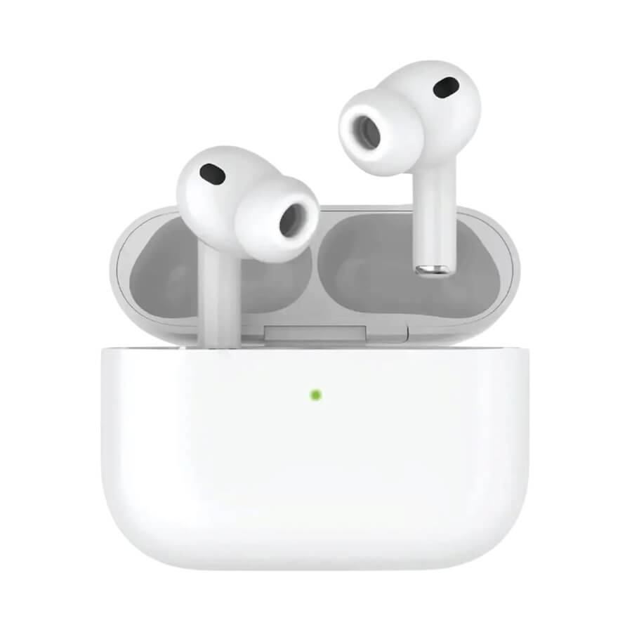 Greenlion White wireless earbuds in a charging case on a white background