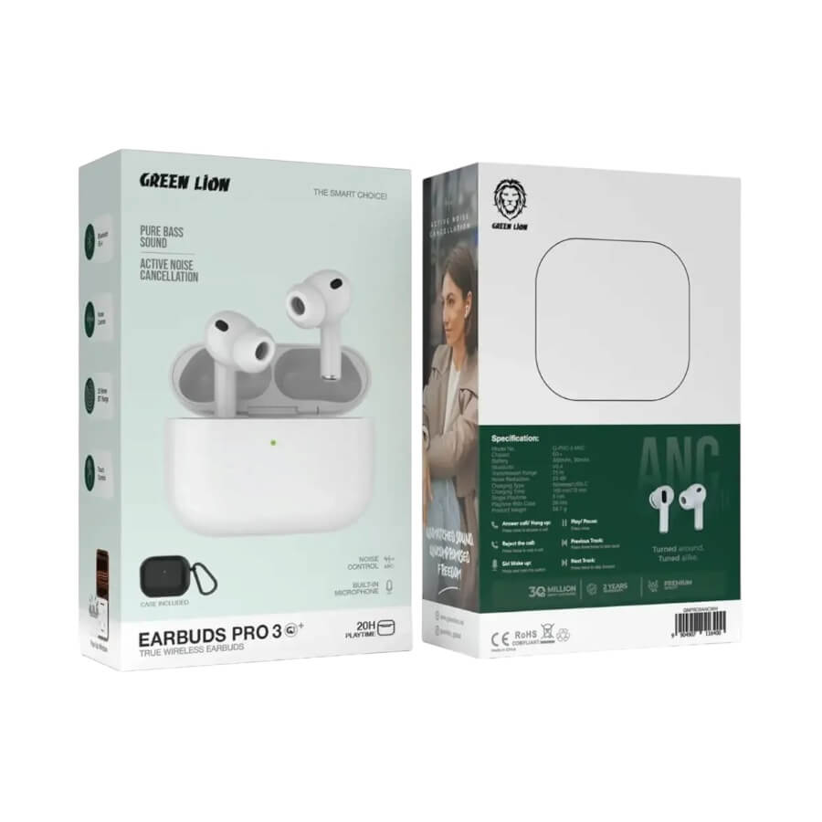 Green Lion Earbuds Pro 3 True
Wireless Earbuds ANC - White