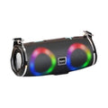 Portable Bluetooth speaker with colorful LED lights on a white background