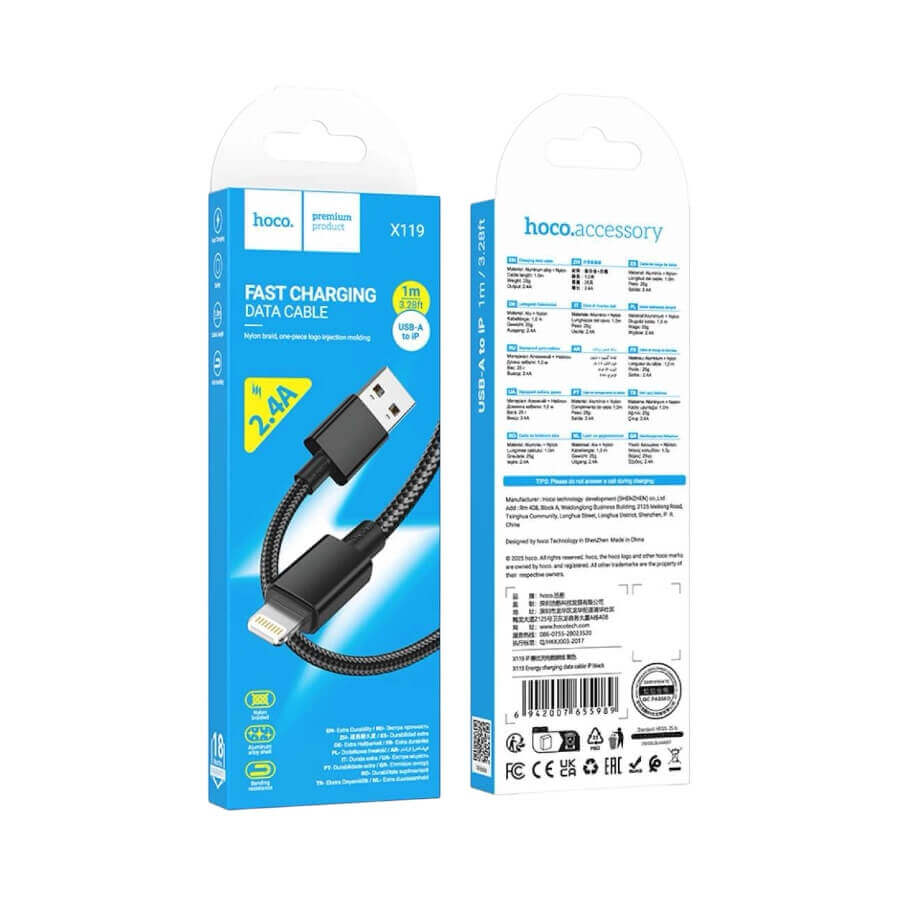 Hoco X119 USB-A to lightning Cable 1m