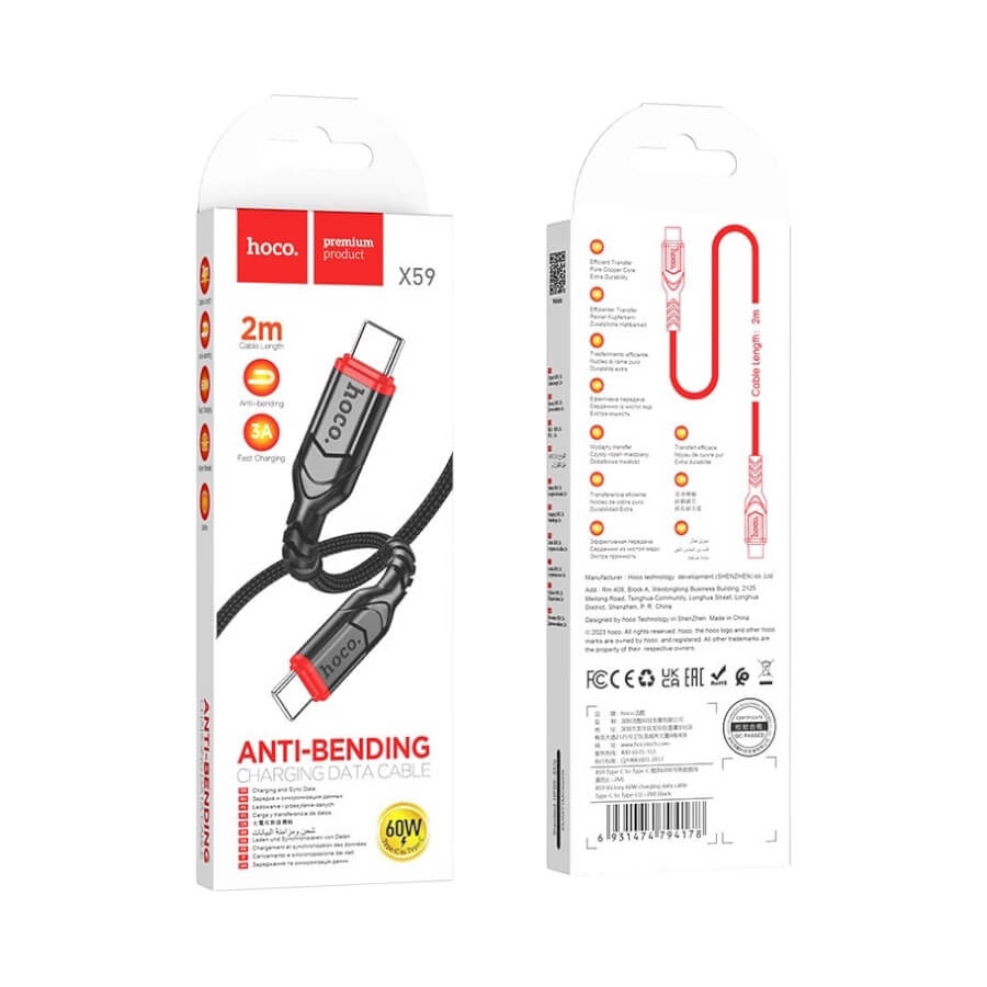 Hoco X59 60W USB-C 2m Charging Data Cable
